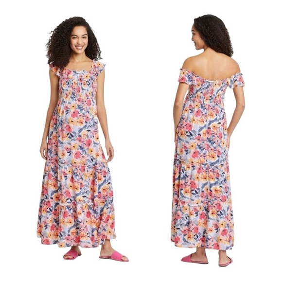 Isabel Maternity by Ingrid & Isabel Floral Smocked Tiered Maxi Dress. Size XS. - Picture 1 of 15